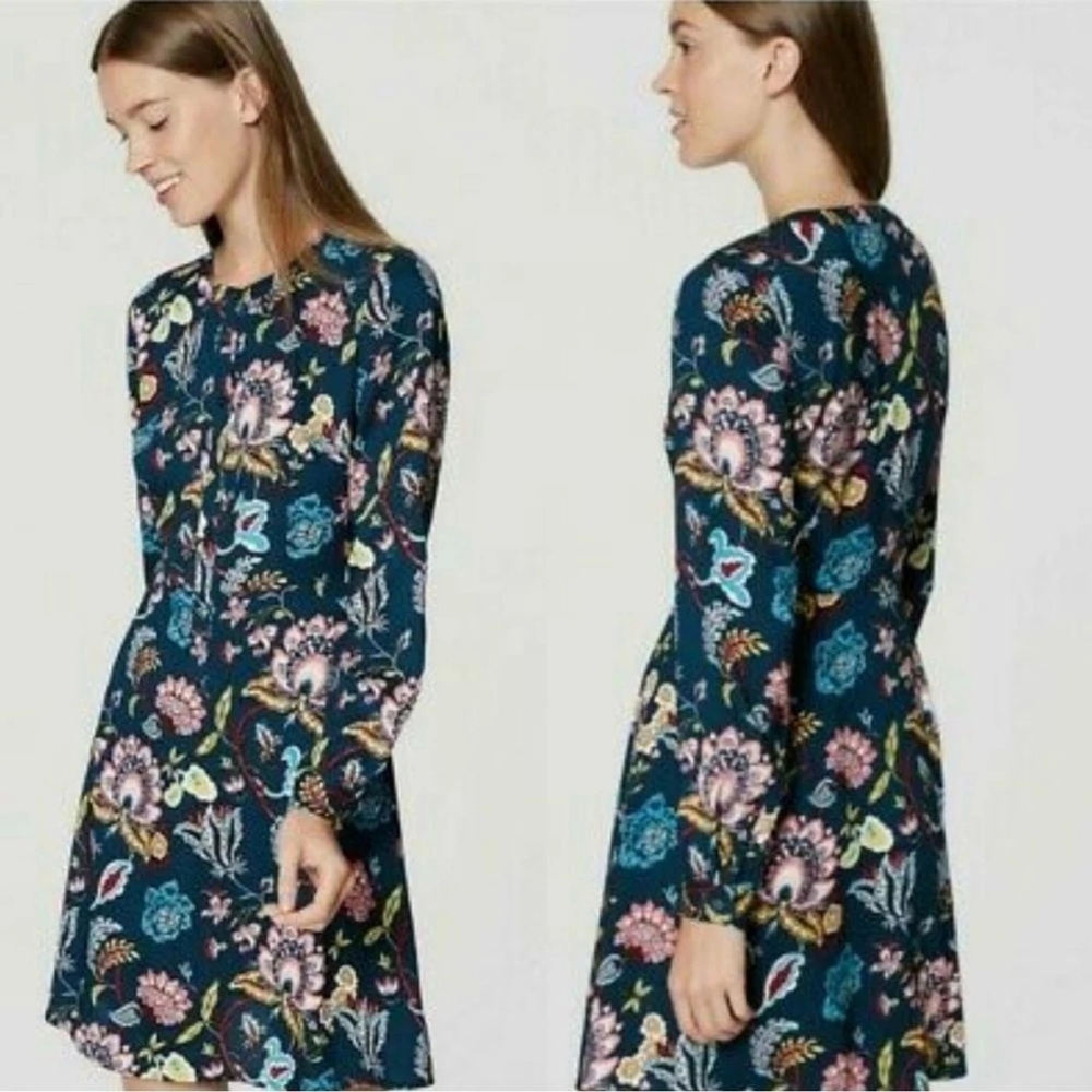 LOFT Floral Garden Shirt Flowy Dress - Picture 1 of 14